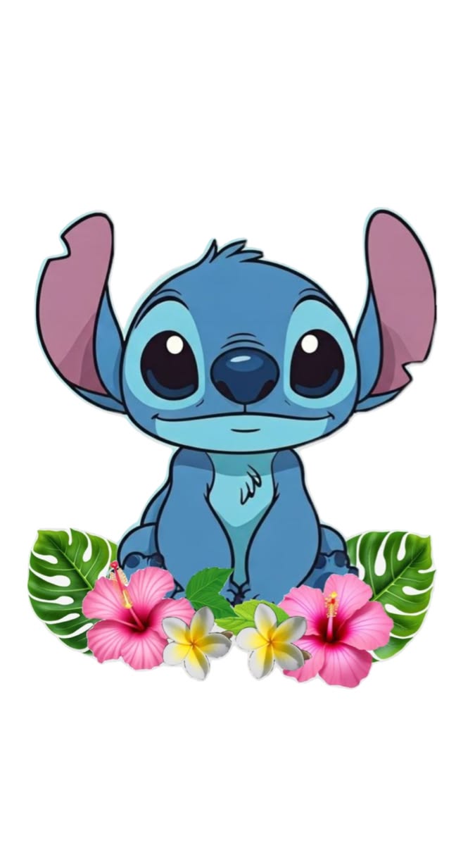 Stitch con flores hawaianas